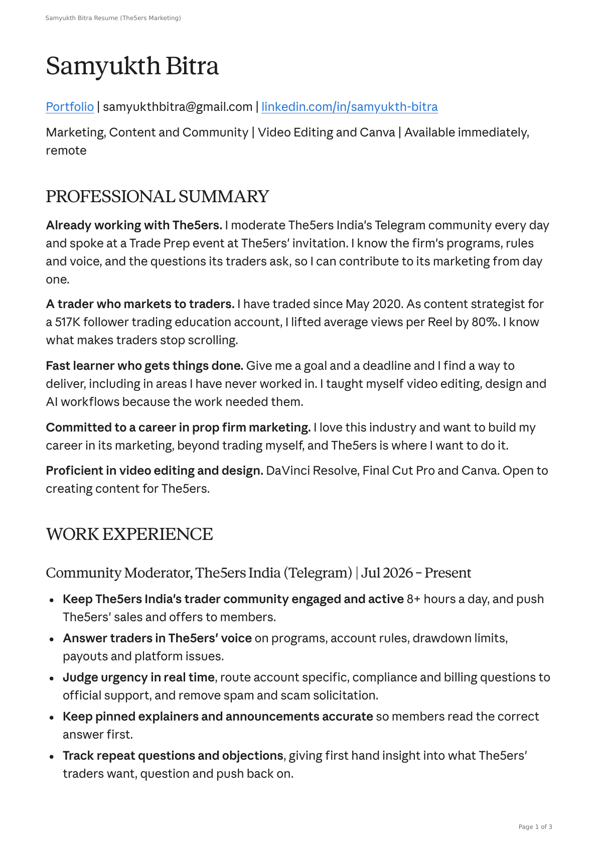 Resume, page 1 of 3
