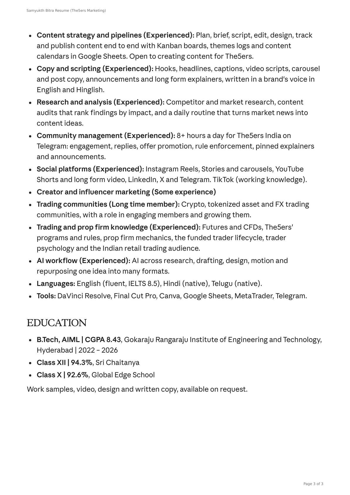 Resume, page 3 of 3
